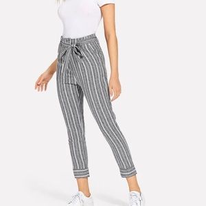 Striped self tie waist pants
